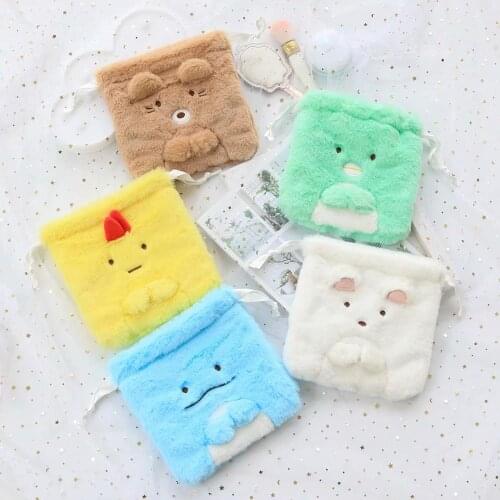 Cute Cartoon sumikko gurashi Drawstring bag, drawstring bag, small cloth bag, flannel storage bag, portable cosmetic storage bag