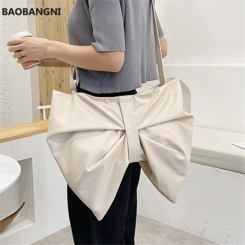 Solid Color Big Bow-knot Shoulder Bags for Women PU Leather Chic Designer Handbags Ladies Casual Retro Messenger Bag Sac