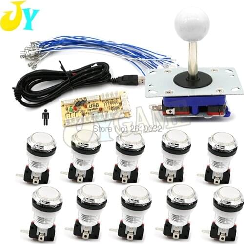 PC Raspberry Pi USB Board To ZIPPY Long Shaf Joystick +10 Chrome-plated 5V Illuminated Push Button Arcade MAME DIY Kit