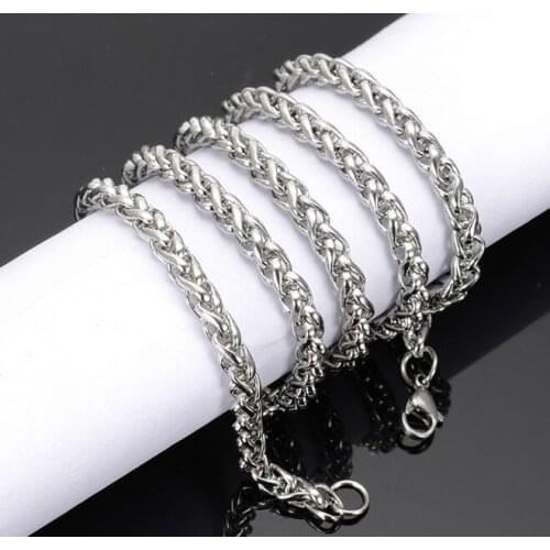 Top Quality! 7-40" 7MM 316L Stainless Steel Silver color Tone Mens Briad Wheat Link Chain Necklace Jewelry