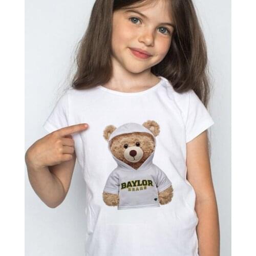 Animal bear Japanese Harajuku kawaii tops cute letter cotton T-shirt short-sleeved casual shirt cartoon T-shirt boy girl clothes