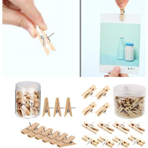 Solid Wooden Clips Paper Photo Wood Pushpin Peg Thumbtacks Clothespins Clamp
