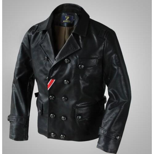 M-2XL!!For flight jacket black double breasted water washed leather clothing outerwear
