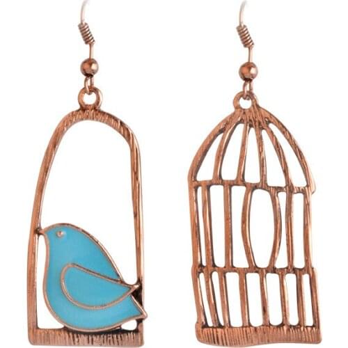 Fuuny Bird Cage shaped Dangle Earrings For Women Antiqued Color Alloy Earring Fashion Jewelry Crafts Gift 1 Pair