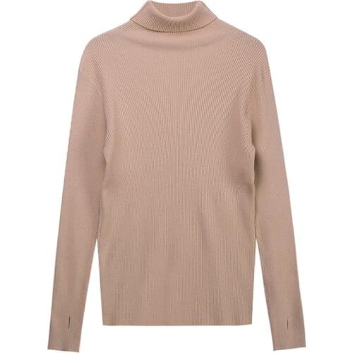 OUMENGKA Women Autumn Winter Casual Turtleneck Sweater Korean Style Cozy Knitted Warm Female Pullover Thumb hole Sweater