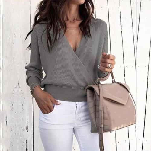 Autumn Deep V Neck Sweater Knitted Fashion Womens Sweaters Winter Tops For Women Pullover Jumper Pull Femme Hiver Truien Dames