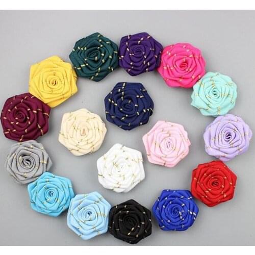 100Pieces/Bag Size 4.5CM Thread Ribbon Rose Golden Edge Silk Flat Flowers Hand DIY Wedding Bouquet Girl Hair Cloth Accessories