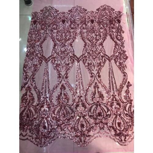 2019 hot sale stock 5yards ju002 pink sequin embroidery net mesh lace fabric for bridal wedding dress