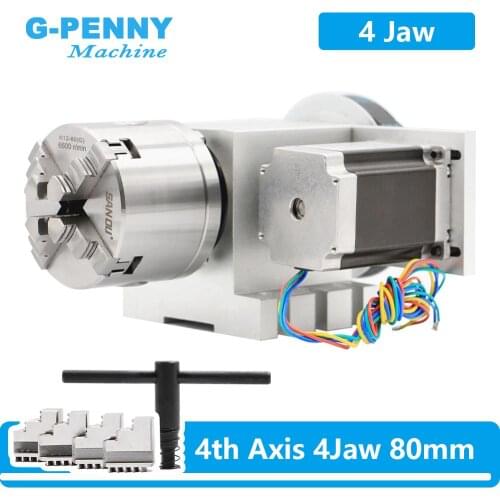 4 Jaw 80mm CNC 4th Axis Reduction ratio 6:1 CNC dividing head/Rotation A axis kit Nema23 for woodworking engraving machine
