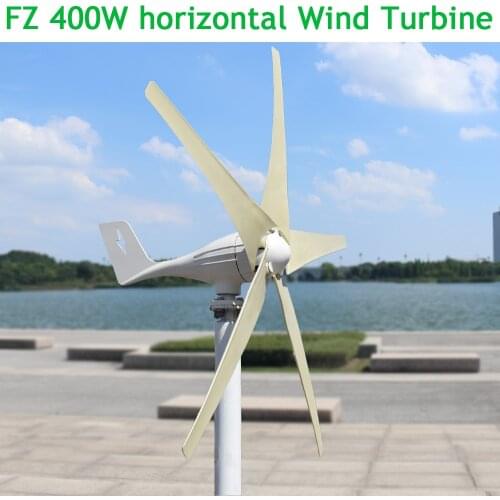 400W 12V 24V horizontal wind turbine power generator for home use with MPPT(boost) controller