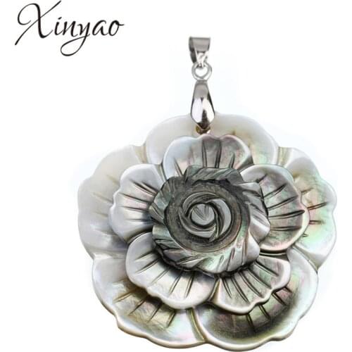 43*53mm 1PC Black Flower Carved Shell Necklaces Pendants In Jewelry Making DIY Accessories Charms 2014 Design Natural F1116