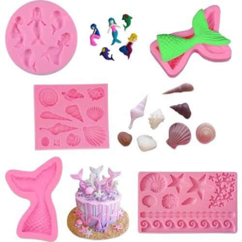 5 Styles Marine Organisms Series Silicone Cake Decorating Moulds 3D Mermaid Tail Fondant Cupcake Mold DIY Handmade Soap Mold