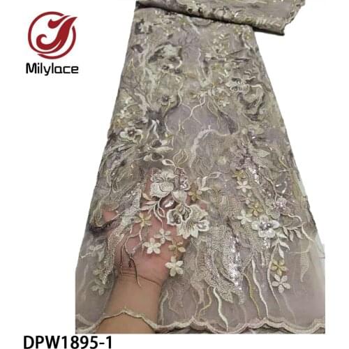 African Lace Sequins Embroidery Nigerian Lace Fabric 2021 High Quality French Tulle Lace for Party Dress DPW1895