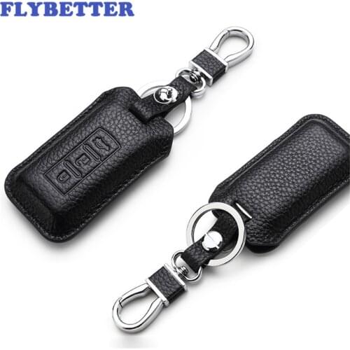 FLYBETTER Genuine Leather 3Button Smart Key Case Cover For Mitsubishi Outlander/Lancer /Pajero Sport /ASX Car Styling L1679