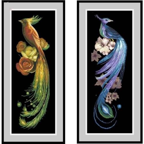 Decorative Painting Golden Phoenix Blue Phoenix Meaning Good Luck Cross Stitch Printed Cloth Kit 11CT14CT18CTDIY Hand Embroidery