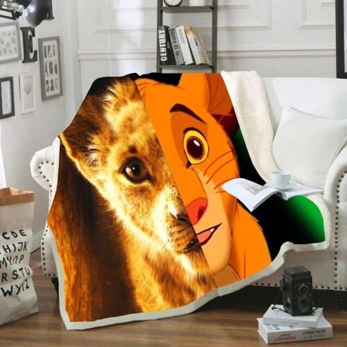 Disney Childrens Animation Lion King Simba 3D Comfortable Soft Blanket Wool Cartoon Art Print Childrens Gift Home Textile