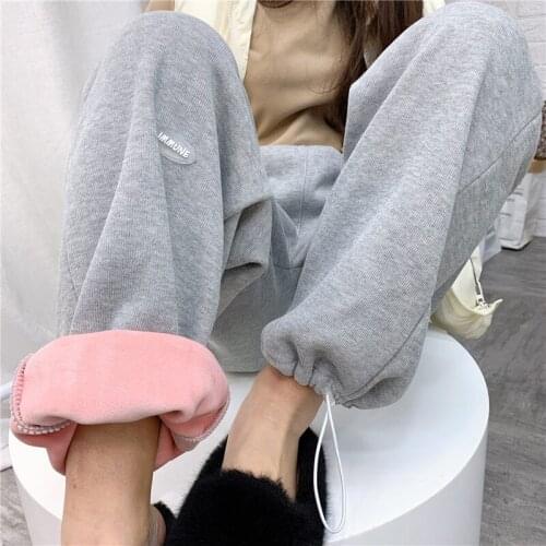 Women Velvet Warm Pants Joggers 2021 High Waist Pants Trousers Streetwear Sweatpants Gothic Plus Size Harajuku Wide Leg Pants