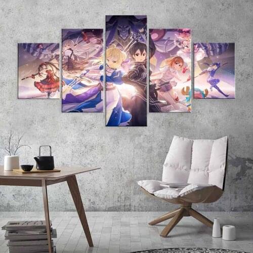 Home Decor Canvas Sword Art Online Wall Art Painting Japan Anime Role Pictures Printing Modular Poster For Living Room Framework