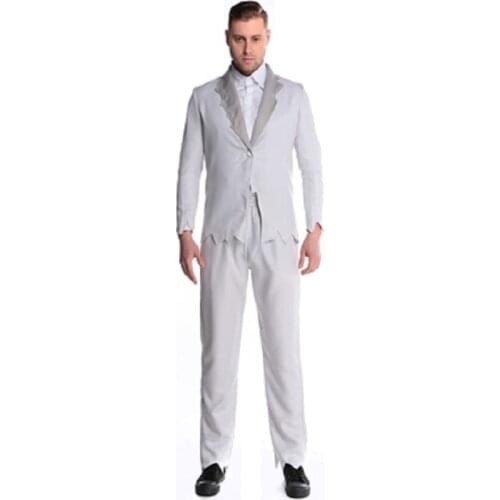 Hot Newest Halloween Style Fashion Clothes Male White Suit Costume Masquerade Carnival Fancy Party Handsome Men Costumes