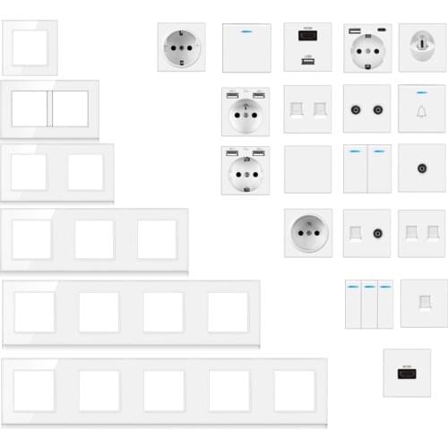 Jhjch wall-mounted module diy European standard white glass panel power socket switch button function free combination