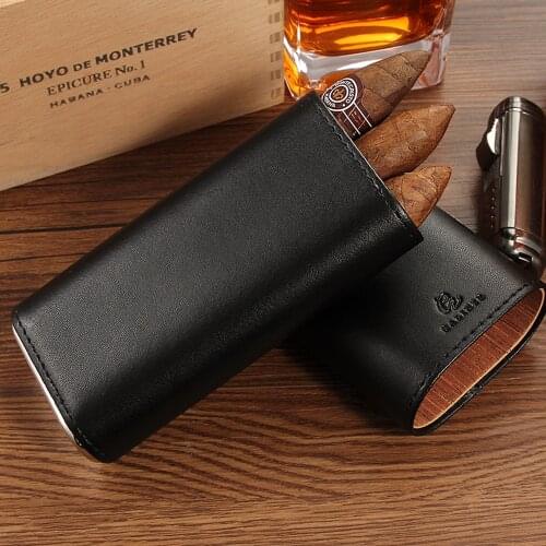 GALINER Cigar Leather Case Travel Humidor Cedar Wood Mini Portable Cigar Humidor Box For 3 Cigar Case