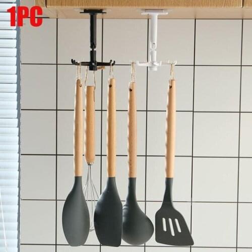 1PC 360 Degrees Rotated Kitchen Hooks Self Adhesive 6 Hooks Home Wall Door Hook Handbag Clothes Ties Bag Hanger Hanging Rack New