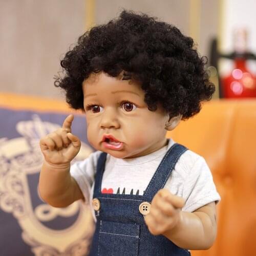 Hot Sale 60CM Vinyl Reborn Baby Doll Boy Black Skin 24 Inch Newborn Baby Dolls With Brown Eyes African American Doll Bonecas Toy