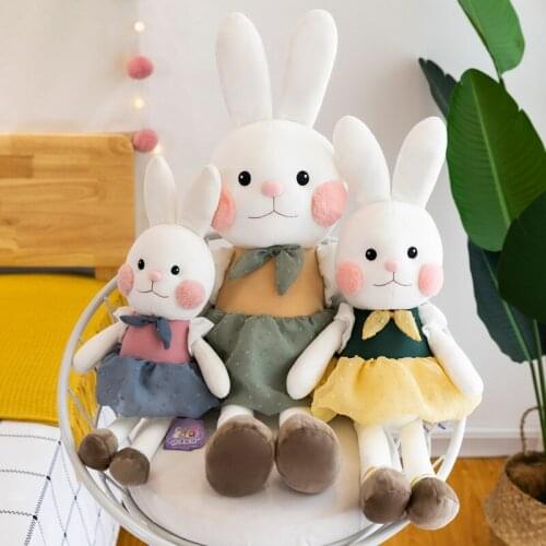 Cute Long-eared Bunny in a Skirt Plush Soft Stuffed Toy Animal Rabbit Kid Pillow Doll Birthday Gift for Children Accompany Sleep