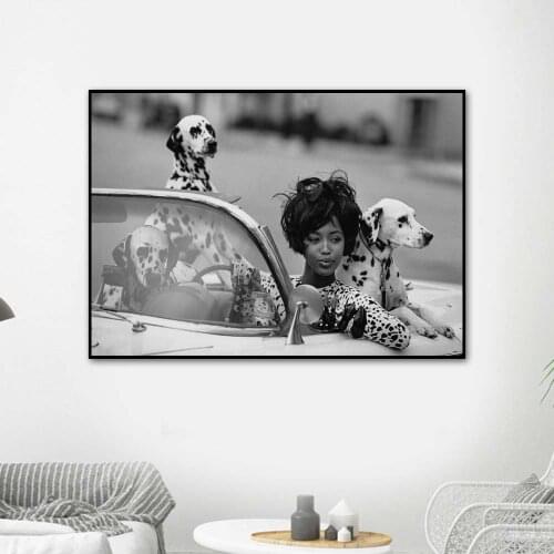 Fashion Woman Poster Dalmatian Canvas Painting Black and White Retro Poster Prints Wall Art Picture for Living Room Home Decor