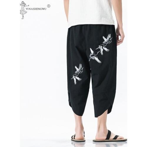 Japanese Casual Kimono Pants Loose Seven-Point Trousers Japan Men Traditional Asian Clothing Yukata Style Mens Linen Pants