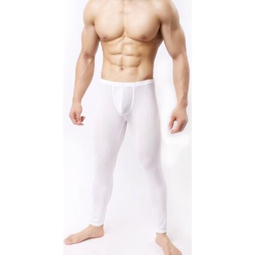 Mens Ultrathin Fad Nylon Sleep Bottoms Casual Interest Closefitting Comfortable Pyjama Trousers U Convex Pouch Erotic Lingerie