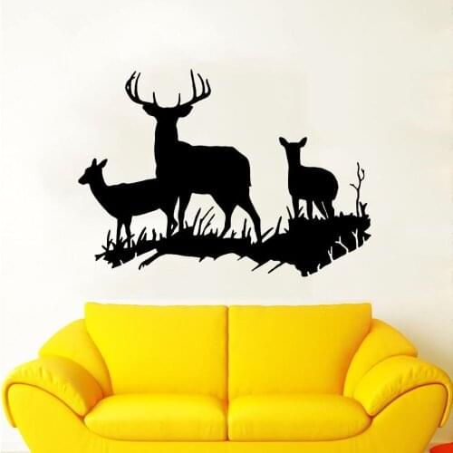 Deer In Forest Silhouette Wall Decal Animal Sticker Home Living And Bed Room Decoration Removable A003317
