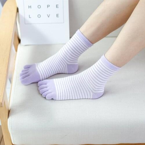 3 Pairs Five Finger Socks Casual Striped 5 Toe Separate Tube Socks Harajuku Fashion Purple Pink Fashion Cotton Japanese Socks