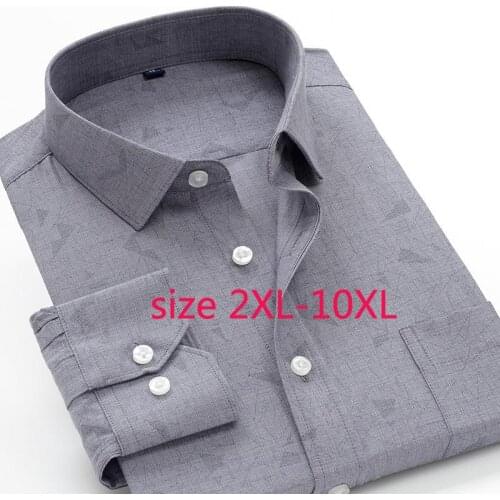 New Arrival Fashion Men Grey Extra Large Loose Formal Casual Shirts Men Shirt Long Sleeve Plus Size 2XL3XL4XL5XL6XL7XL8XL9XL10XL