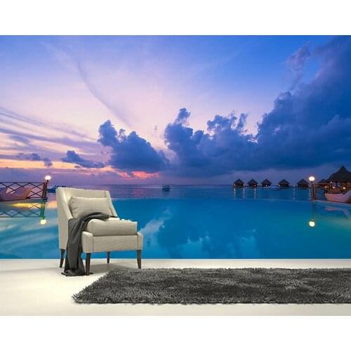 Papel de parede Maldives Infinity Pool Morning Glory landscape 3d wallpaper,living room bedroom wall papers home decor mural