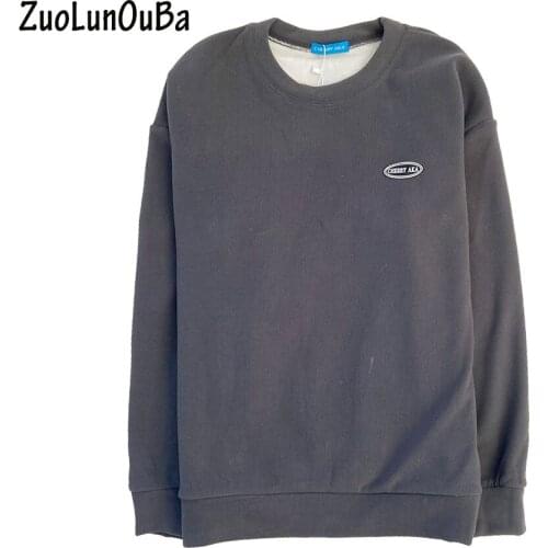 Fall Winter Women Clothes Gray Loose Sweatshirt Letter Glue Stickers Harajuku Hoodie Fleece Long Sleeve Round Neck Pullover