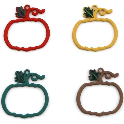 10 PCs Halloween Pumpkin Charms Zinc Based Alloy Coffee Red Yellow Painted For DIY Earring Pedants Jewelry Finding 26 x 25mm