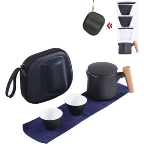 Portable 1Teapot 2Teacup Set With Travel Bag Chinese Kungfu Tea Filter Mug Ceramic Quick Cups Outdoor Sport Teapot Set Drinkware