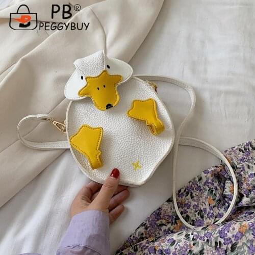 Casual All-match Women Cut Duck Shape Zipper Shoulder Crossbody Bag Fashion Cartoon Pattern Patchwork PU Leather Small Handbags
