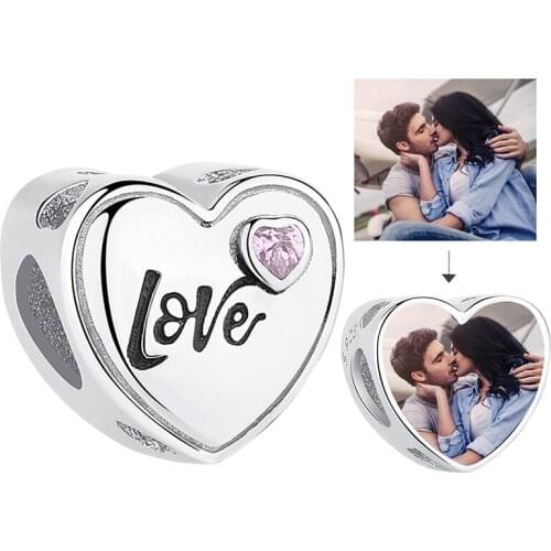 Simple Forever Love Heart Charm Custom Photo Beads for Women Girlfriend 925 Sterling Silver Jewelry Valentine’ s Day Gift