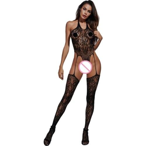 Sexy Open Crotch Hollow Out Garter Belt Sheer Mesh Bodystockings Erotic Crotchless Transparent Lingerie Body Stockings Bodysuit