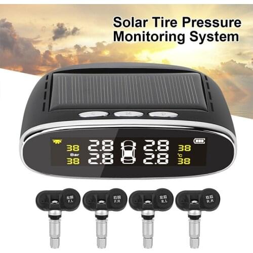 Solar Power TPMS Car Tire Pressure Alarm Monitor System HD Digital LCD Display Temperature Warning Security Alarm System