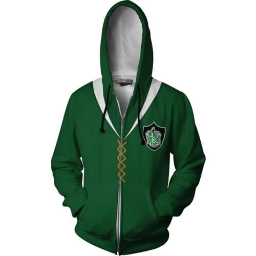 Slytherin Hoodie 3D Printed Sweatshirt Women Casual Streetwear Zip Up Jacket men autumn winter clothes Quidditch coat Xmas Gift