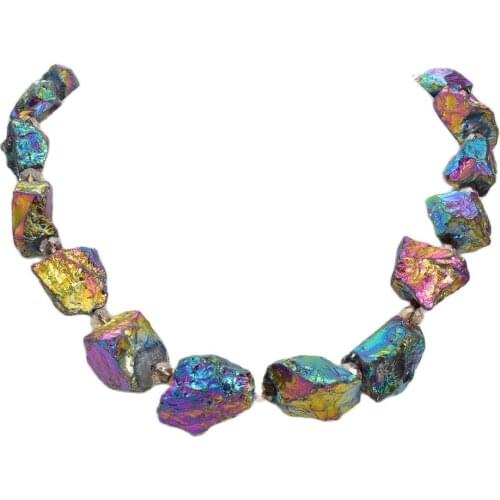 GuaiGuai Jewelry Multi Color Titanium White Quartz Rough Nugget Crystal Necklace