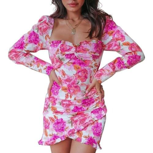 2021 fashion spring and summer womens printing romantic dress ladies sexy dance personality mini dress size small medium S M L