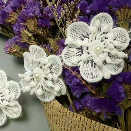 10x White Heart Flower Embroidered Lace Trim Ribbon Applique Sewing Craft Crochet Vintage Wedding Bridal Dress Clothes 5CM