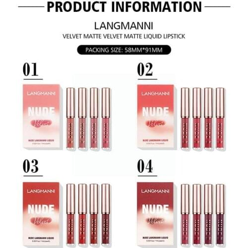 4pcs Fashion Velvet Matte Lipstick Long Lasting Waterproof Stick Lip Sexy Liquid Cosmetics Makeup Set Red Gloss Lip Lip Glo J9T7