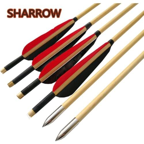6/12Pcs 31" Archery Wooden Arrows Wood Shaft Handmade 5" Turkey Feather Wood Arrow For Bow Hunting Shooting Targets Accessories