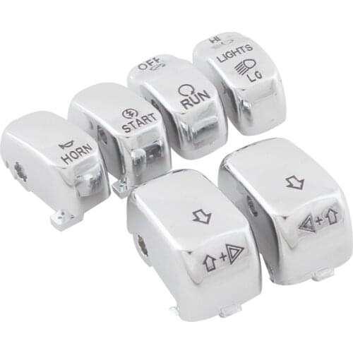 6Pcs Chrome Hand Control Switch Housing Button Cover Cap Kit for Harley 1996-2013 XL & XR 02-17 VRSC