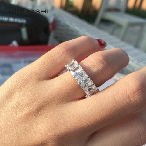 AINUOSHI 925 Sterling Silver Radiant Cut 4x6mm SONA Diamond Engagement Rings For Women Eternity Rings